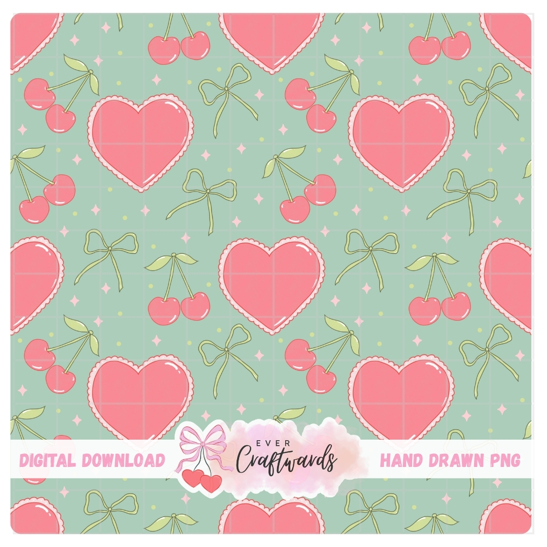 Hearts & Bows Coquette Seamless Pattern - 300 DPI Digital Download