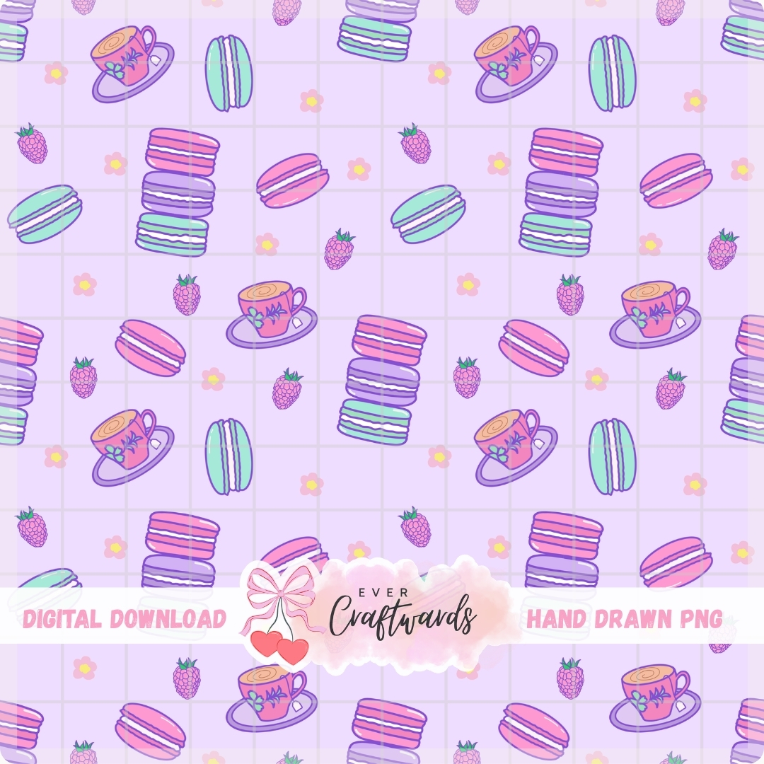Macarons & Tea Seamless Pattern - 300 DPI Digital Download