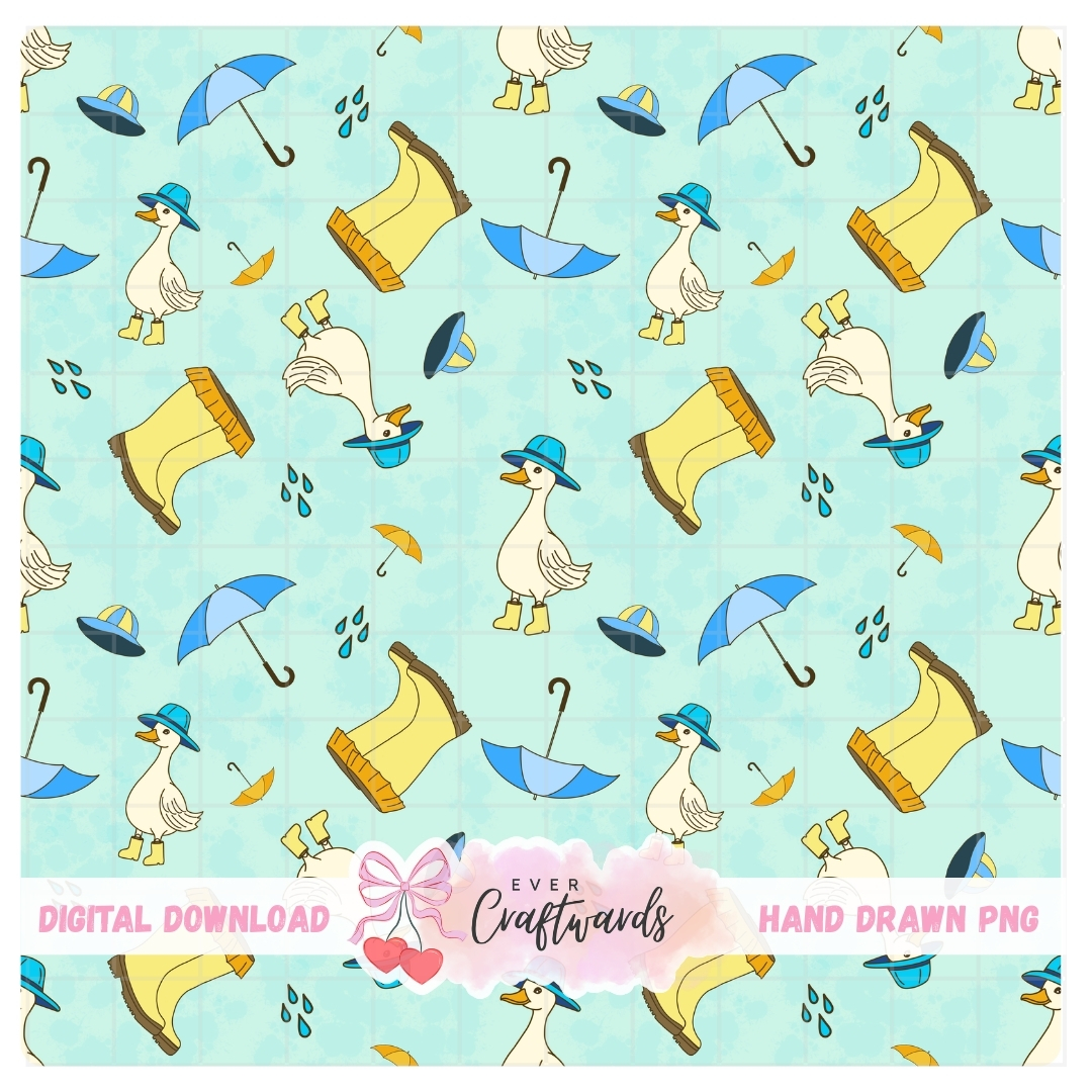 Rainy Day Goose Seamless Pattern - 300 DPI Digital Download